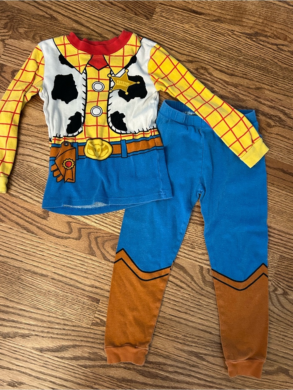 Boys Disney Toy Story Woody Pajama Set - Yellow, Blue, Brown, Red